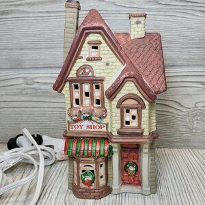 Dickens Keepsake Porcelain Lighted House Teddy Bear Toy Shop Christmas
